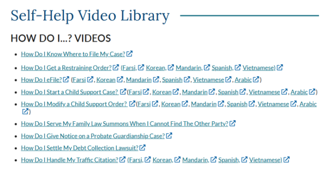 Screenshot of website links